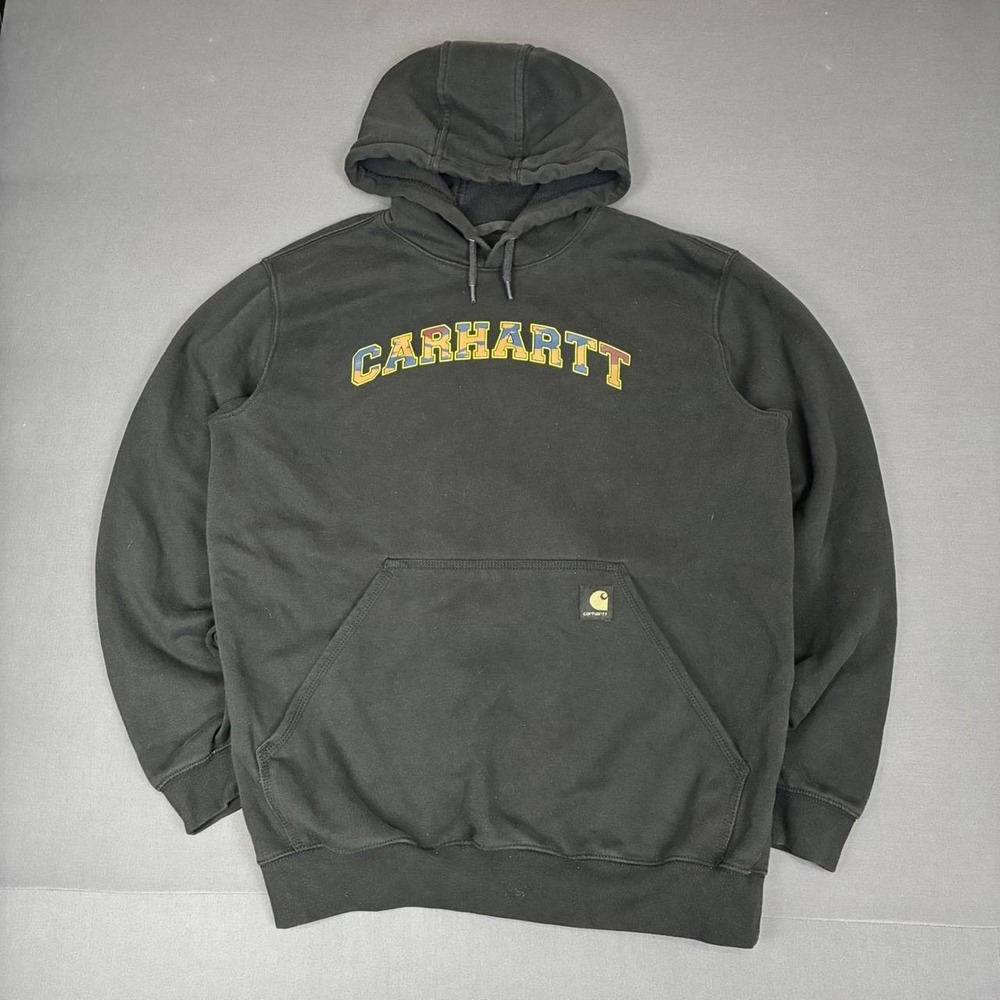 Carhartt Men's Loose Fit Midweight Camo Logo Graphic Black Hoodie Size Medium